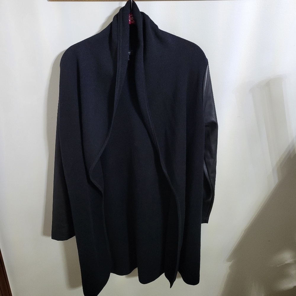 Ann Taylor Women's Black Cardigan w/ Faux Leather Sleeves, Size S